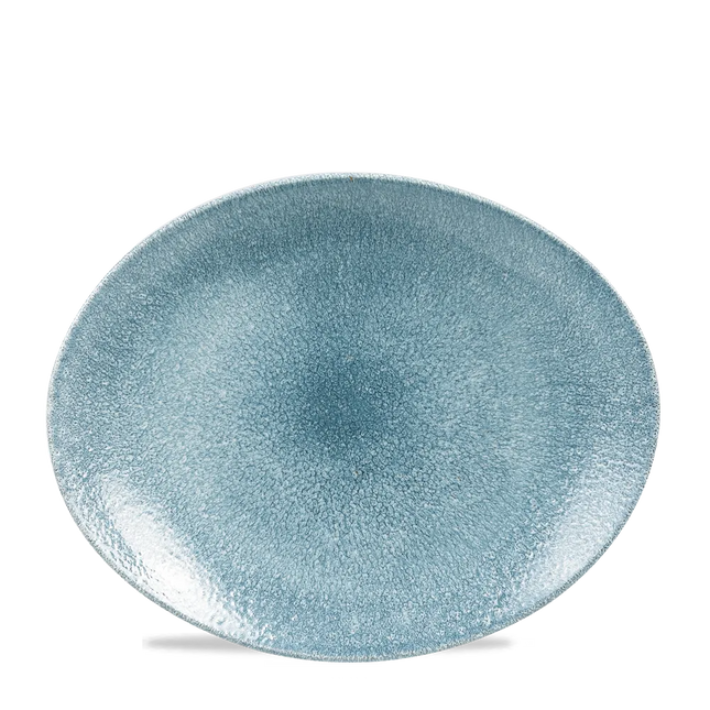Churchill Raku Topaz Blue Orbit ovaal coupebord Ø 32 cm – blauw gespikkeld porseleinen bord voor fine dining