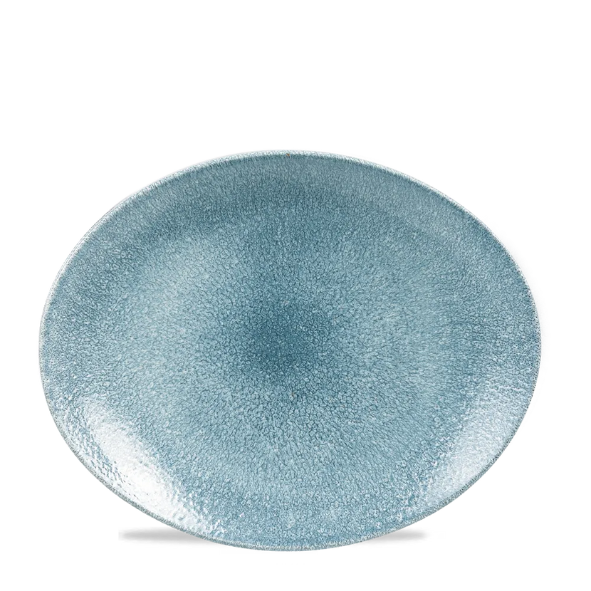 Churchill Raku Topaz Blue Orbit ovaal coupebord Ø 25 cm – blauw gespikkeld porseleinen bord voor restaurants