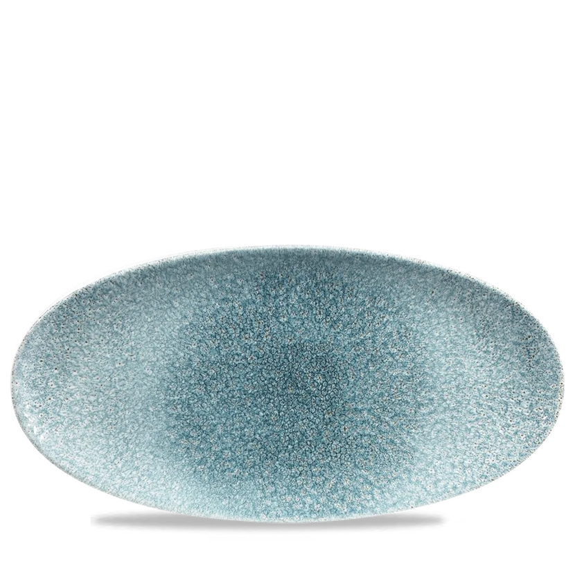 Churchill Raku Topaz Blue ovaal chefsbord 34,7 x 17,3 cm – groot porseleinen bord voor fine dining