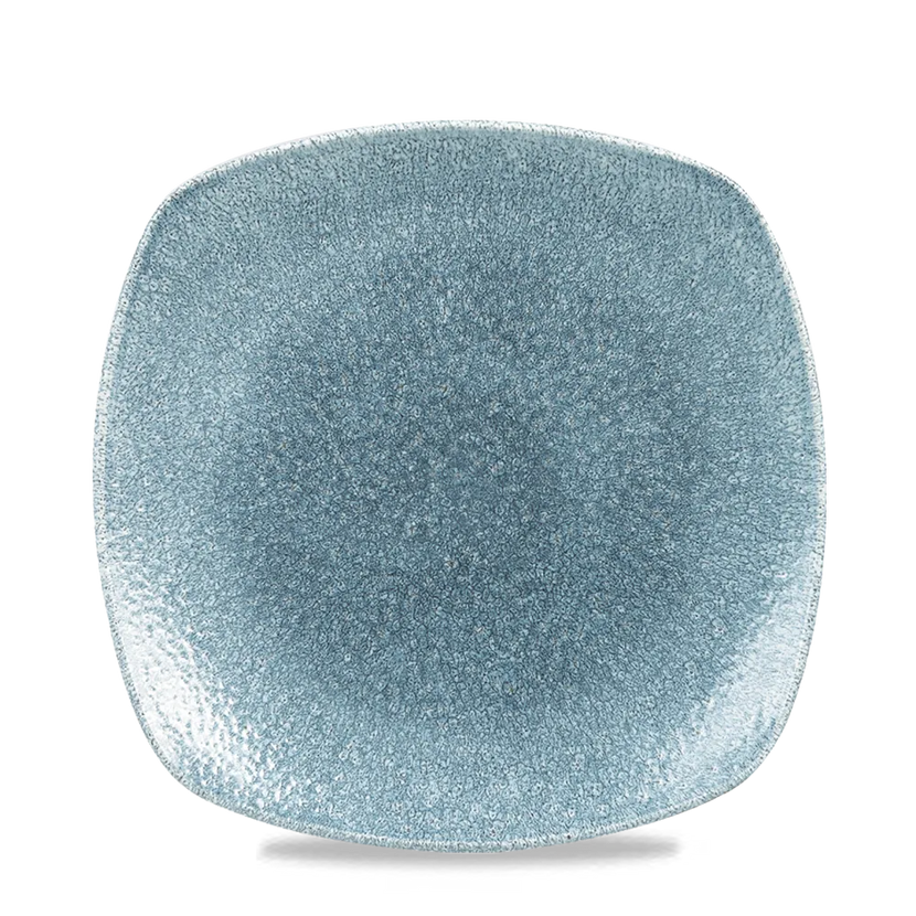 Churchill Raku Topaz Blue X Squared vierkant bord 25 cm – blauw gespikkeld porseleinen bord voor horeca