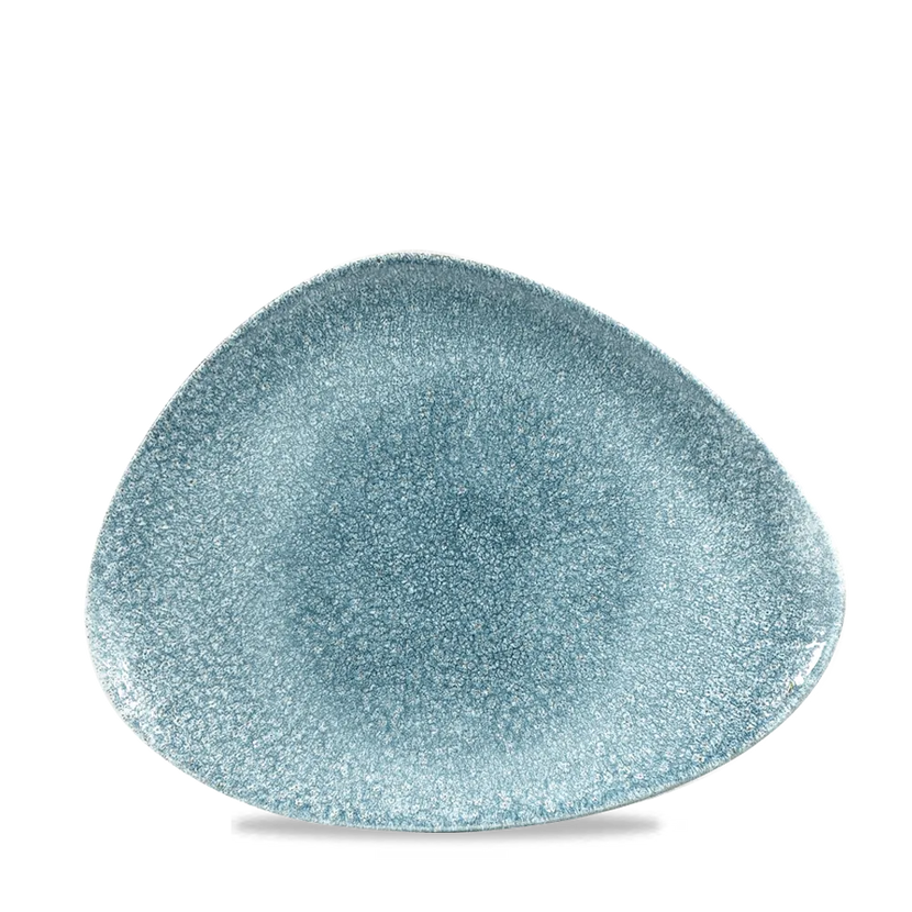 Churchill Raku Topaz Blue driehoekig chefsbord 26,5 x 20,5 cm – gespikkeld porseleinen bord voor horeca