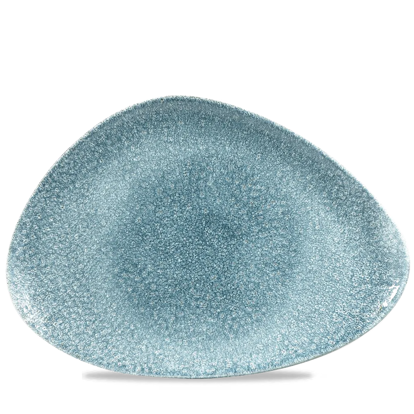 Churchill Raku Topaz Blue driehoekig chefsbord 35,6 x 25 cm – extra groot porseleinen bord voor horeca