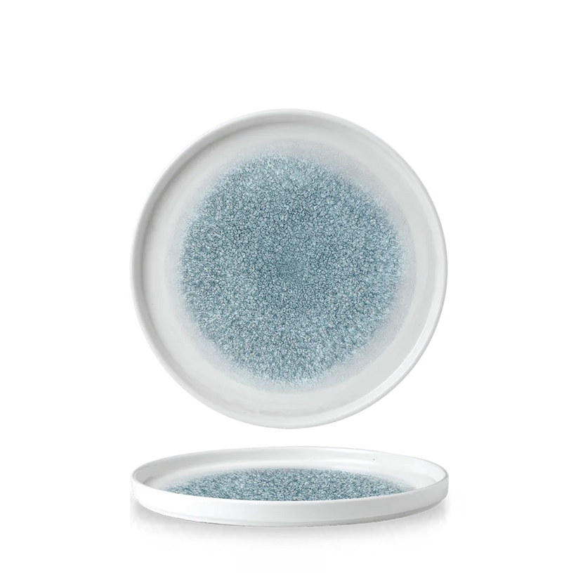 Churchill Raku Topaz Blue bord met rand 22 cm – blauw gespikkeld bord voor fine dining