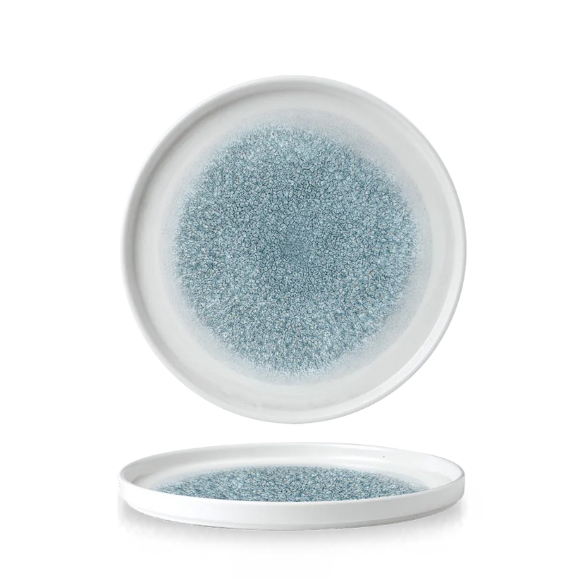 Churchill Raku Topaz Blue bord met opstaande rand 26 cm – gespikkeld porseleinen bord voor restaurants