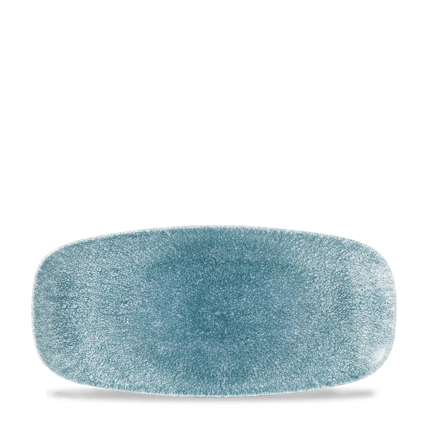 Churchill Raku Topaz Blue ovaal chefsbord 26,9 x 12,7 cm – klein porseleinen presentatiebord voor horeca