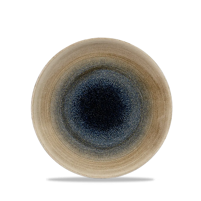 Churchill Stonecast Aqueous Bayou evolve coupebord Ø 22 cm – blauw gemarmerd porseleinen bord voor bar en café