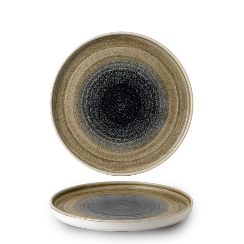 Churchill Aqueous Bayou bord met opstaande rand 26 cm – blauw gemarmerd porseleinen bord voor fine dining
