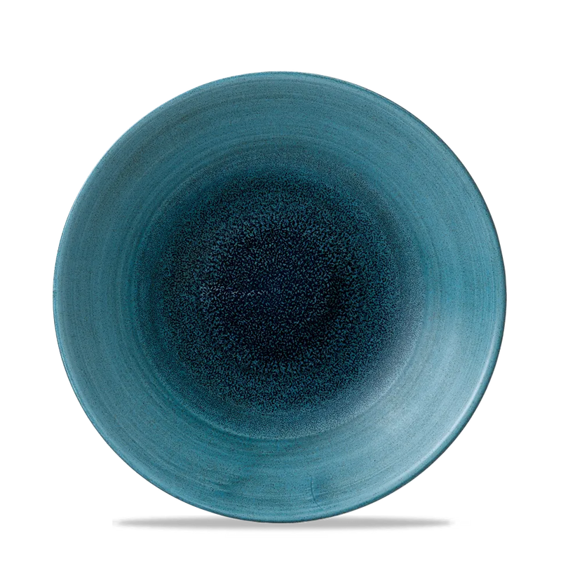 Churchill Aqueous Lagoon diep coupebord Ø 25,5 cm – turquoise gemarmerd porseleinen bord voor fine dining