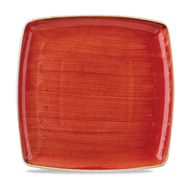 Churchill Stonecast Berry Red diep vierkant bord 26 cm – rood gemarmerd porseleinen bord voor restaurants