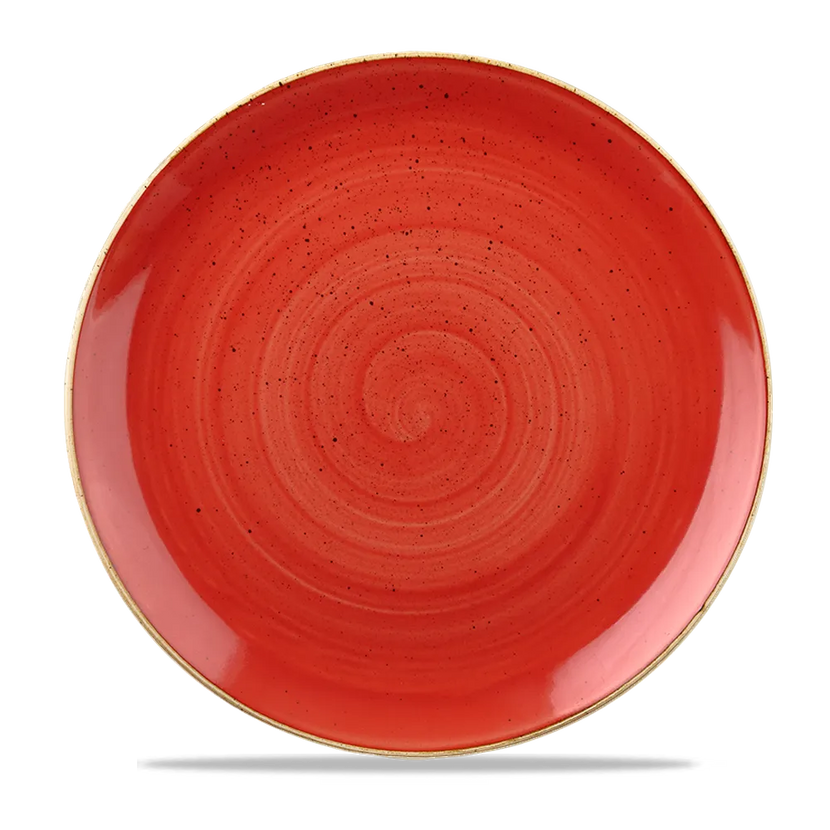Churchill Stonecast Berry Red evolve coupebord Ø 29 cm – rood gemarmerd porseleinen bord voor horeca