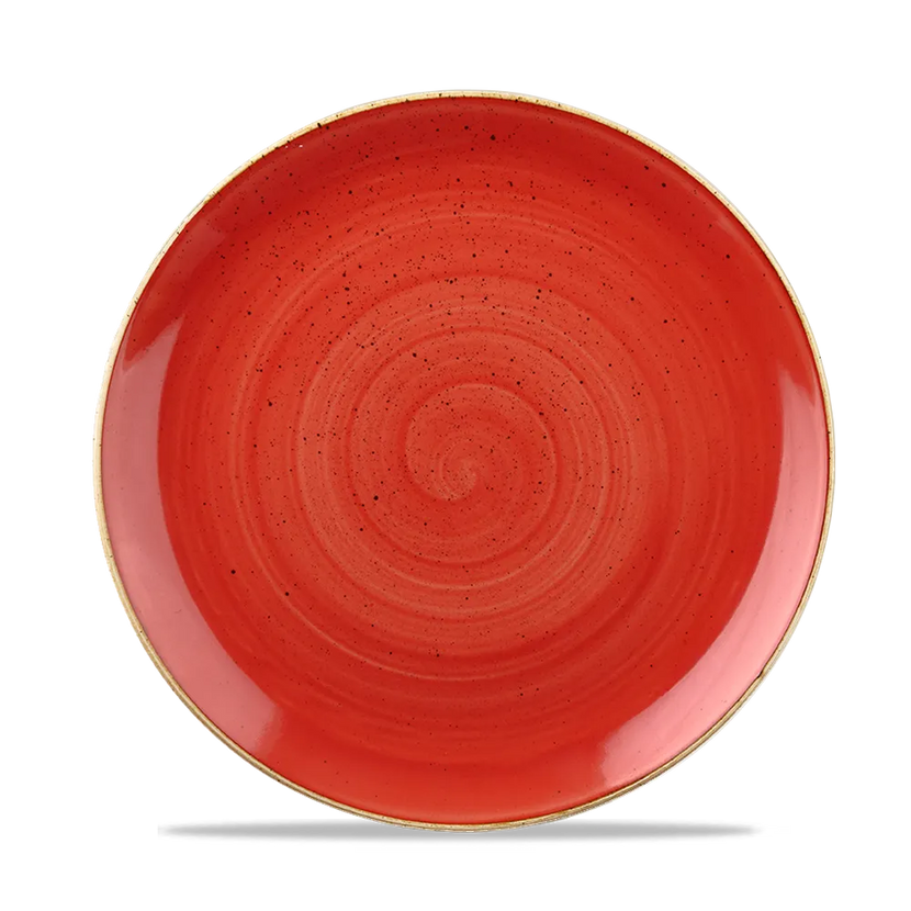 Churchill Stonecast Berry Red evolve coupebord Ø 22 cm – rood gemarmerd porseleinen bord voor bar en café