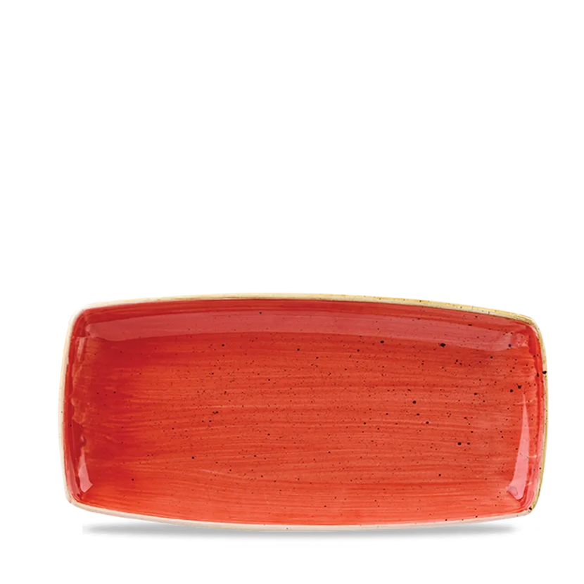 Churchill Stonecast Berry Red ovaal bord 30 cm – rood gemarmerd porseleinen bord voor fine dining
