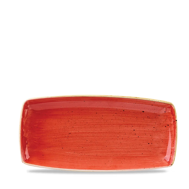 Churchill Stonecast Berry Red ovaal bord 30 cm – rood gemarmerd porseleinen bord voor fine dining