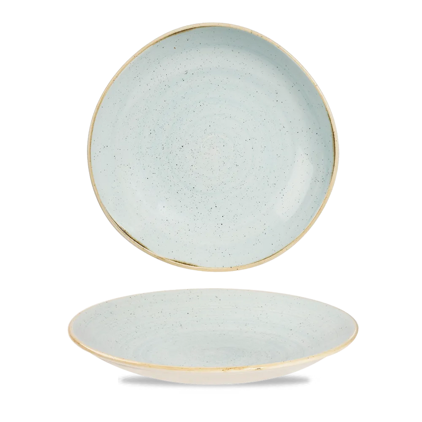 Churchill Stonecast Duck Egg ronde kom met rand Ø 25,5 cm – zachtblauw gemarmerd porseleinen kom voor horeca