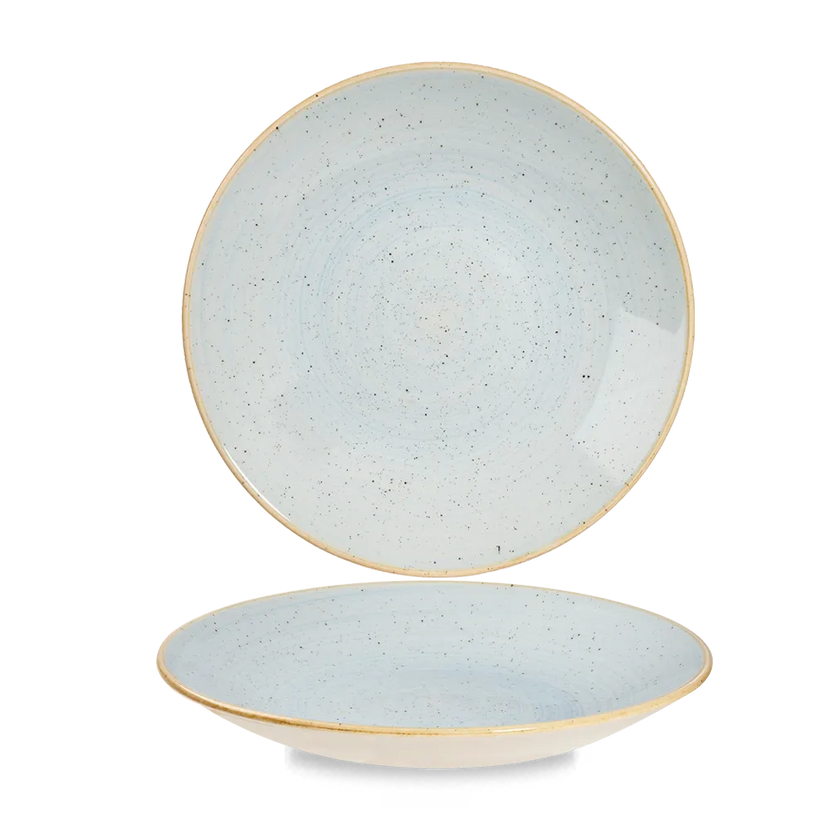 Churchill Stonecast Duck Egg diep coupebord Ø 25,5 cm – randloos gespikkeld bord voor pastagerechten