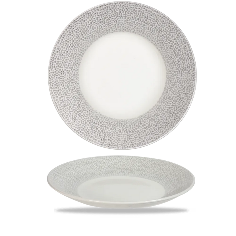 Churchill Isla Spinwash Shale Grey diep coupebord Ø 28,1 cm – grijs gemarmerd porseleinen bord voor horeca