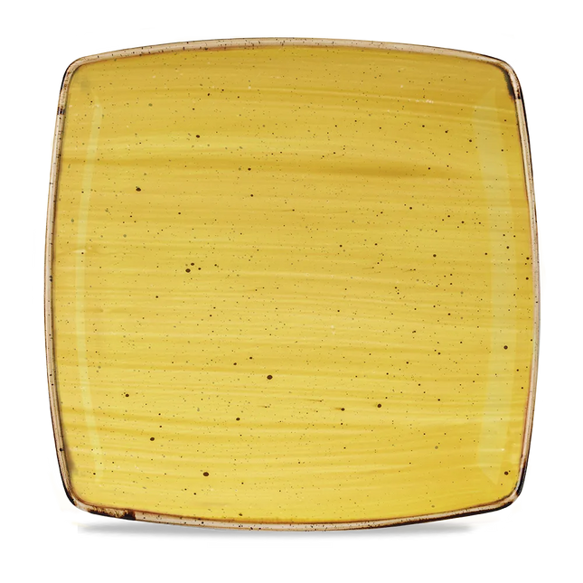 Churchill Stonecast Mustard diep vierkant bord 26 cm – mosterdgeel gemarmerd porseleinen bord voor restaurants