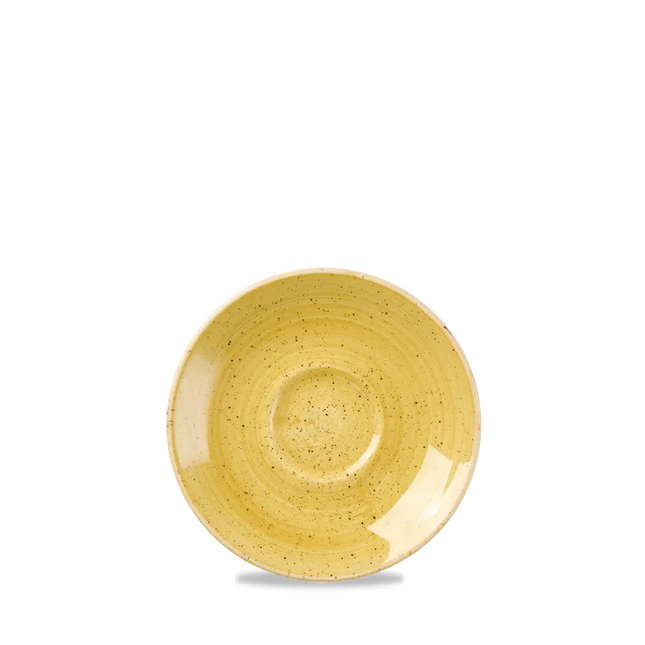Churchill Stonecast Mustard espressoschotel Ø 11,8 cm – gespikkelde schotel voor koffie