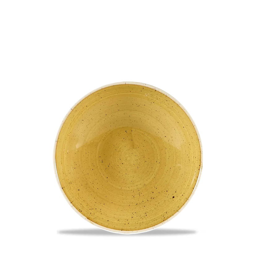 Churchill Stonecast Mustard evolve coupekom Ø 18 cm – mosterdgeel gemarmerd porseleinen kom voor fine dining