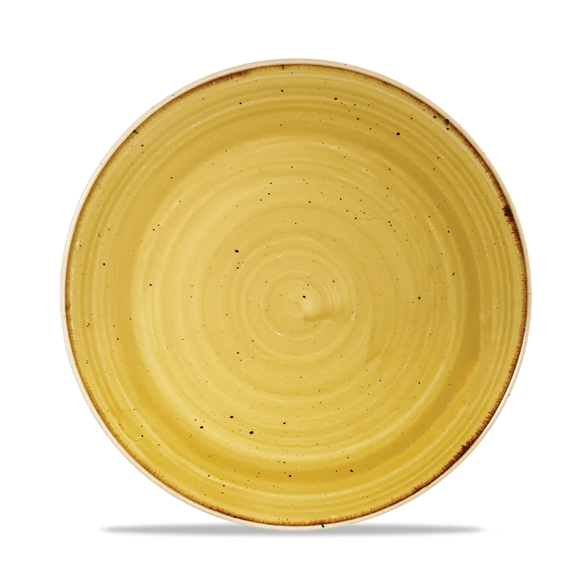 Churchill Stonecast Mustard evolve coupebord Ø 22 cm – mosterdgeel gemarmerd porseleinen bord voor bar en café