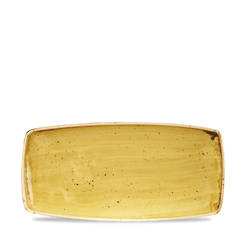 Churchill Stonecast Mustard ovaal bord 30 cm – mosterdgeel porseleinen bord voor fine dining