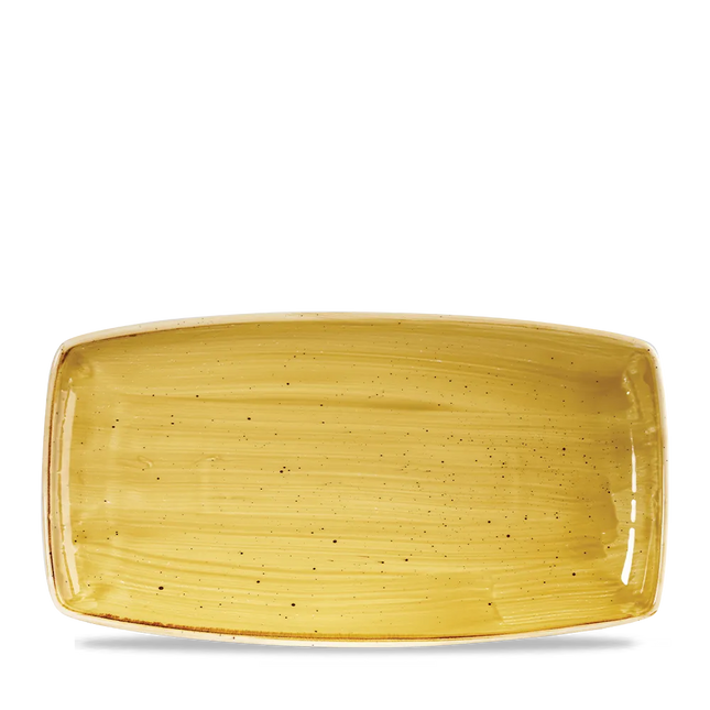 Churchill Stonecast Mustard ovaal bord 34,5 x 18,5 cm – groot mosterdgeel porseleinen bord voor horeca