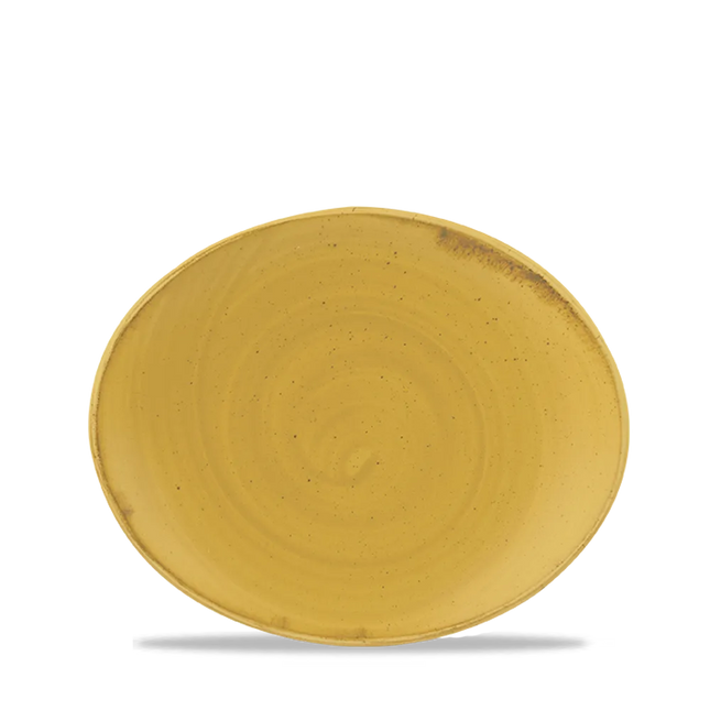 Churchill Stonecast Mustard Orbit ovaal coupebord Ø 20 cm – mosterdgeel porseleinen bord voor restaurants