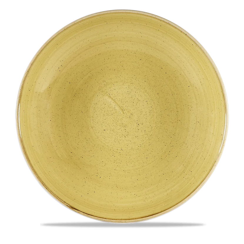 Churchill Stonecast Mustard grote coupekom Ø 30 cm – mosterdgeel gemarmerd porseleinen kom voor fine dining