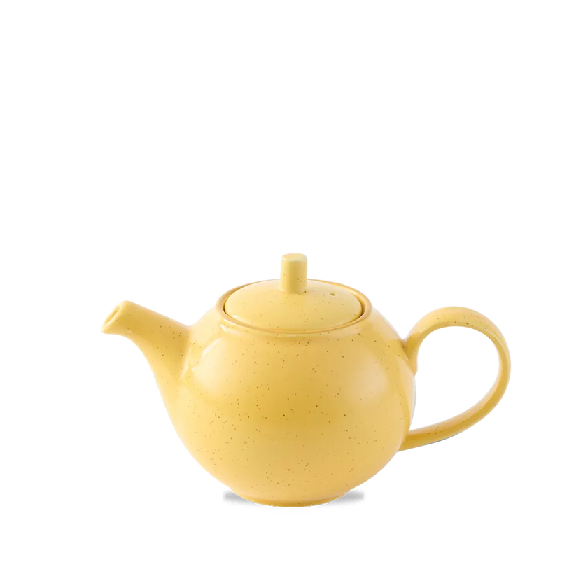 Churchill Stonecast Mustard theepot 426 ml – gespikkelde porseleinen theepot voor horeca