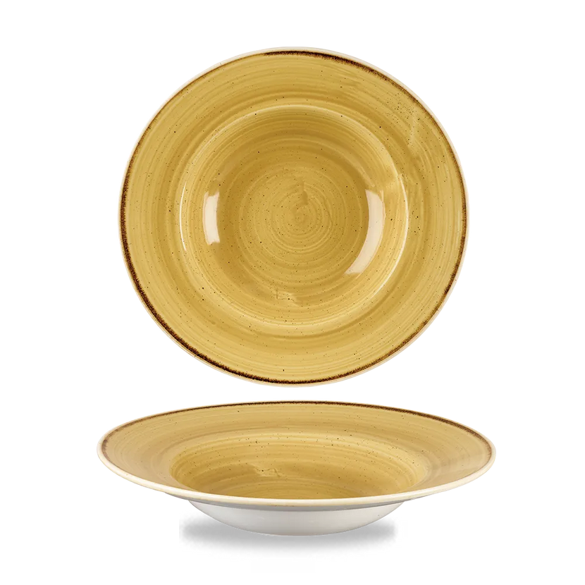 Churchill Stonecast Mustard Profile brede kom medium Ø 24 cm – mosterdgeel kom met rand voor horeca
