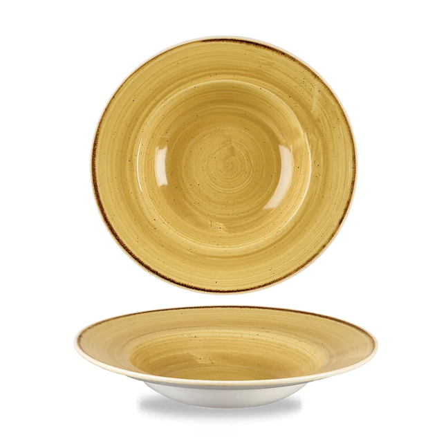 Churchill Stonecast Mustard Profile brede kom medium Ø 24 cm – mosterdgeel kom met rand voor horeca