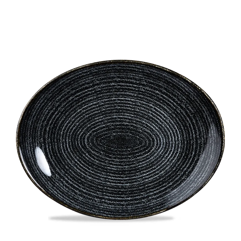 Churchill Studio Prints Charcoal Black ovaal coupebord Ø 32 cm – groot zwart porseleinen bord voor fine dining