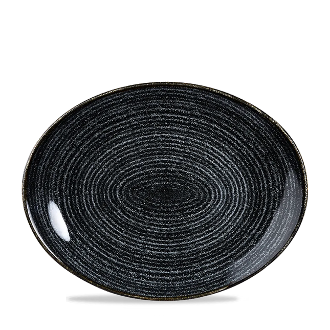 Churchill Studio Prints Charcoal Black ovaal coupebord Ø 32 cm – groot zwart porseleinen bord voor fine dining