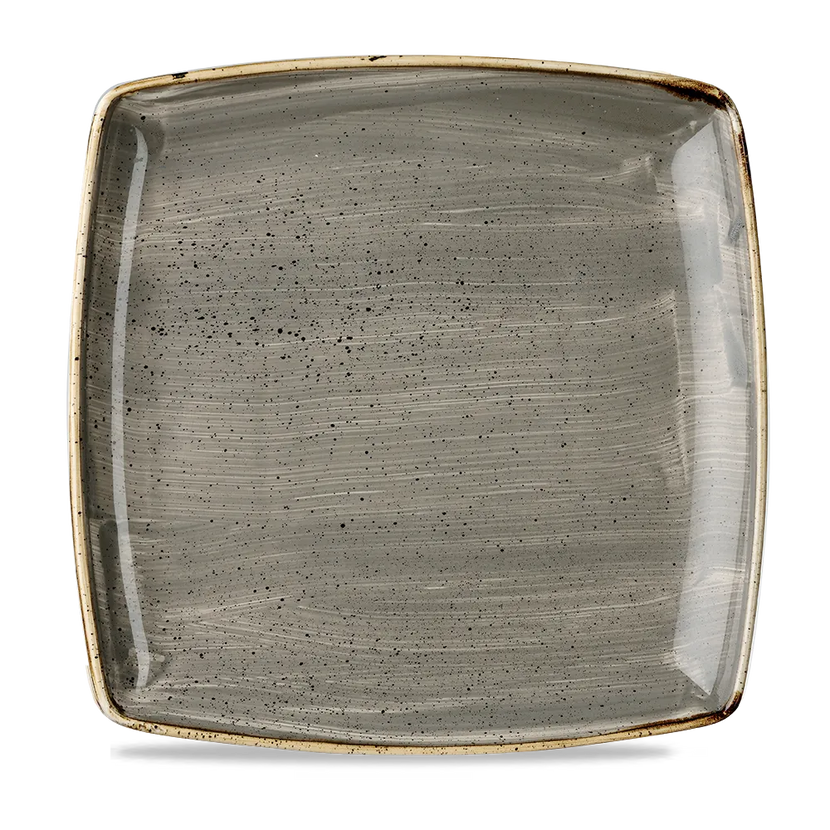 Churchill Stonecast Grey diep vierkant bord 26 cm – grijs gemarmerd porseleinen bord voor restaurants