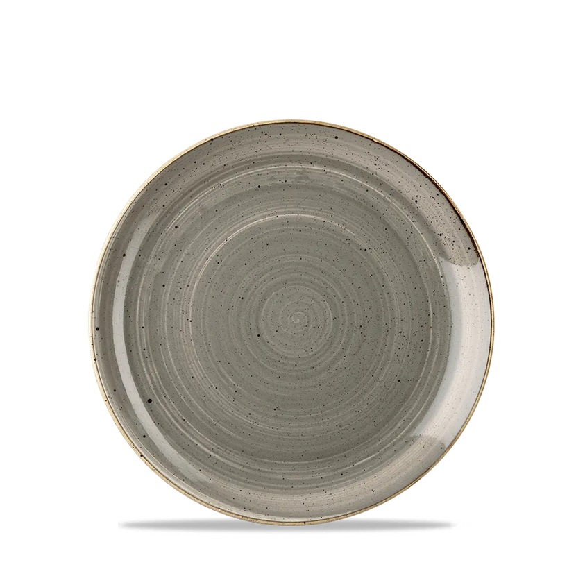 Churchill Stonecast Grey Evolve coupebord Ø 17 cm – randloos gespikkeld bordje voor amuses