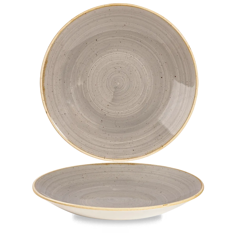 Churchill Stonecast Grey diep coupebord Ø 28 cm – gespikkeld porseleinen bord voor hotels en restaurants