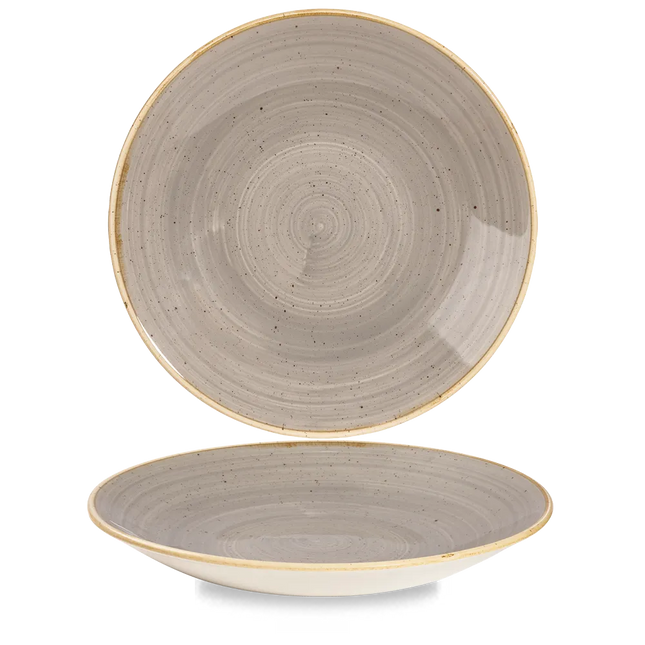 Churchill Stonecast Grey diep coupebord Ø 28 cm – gespikkeld porseleinen bord voor hotels en restaurants