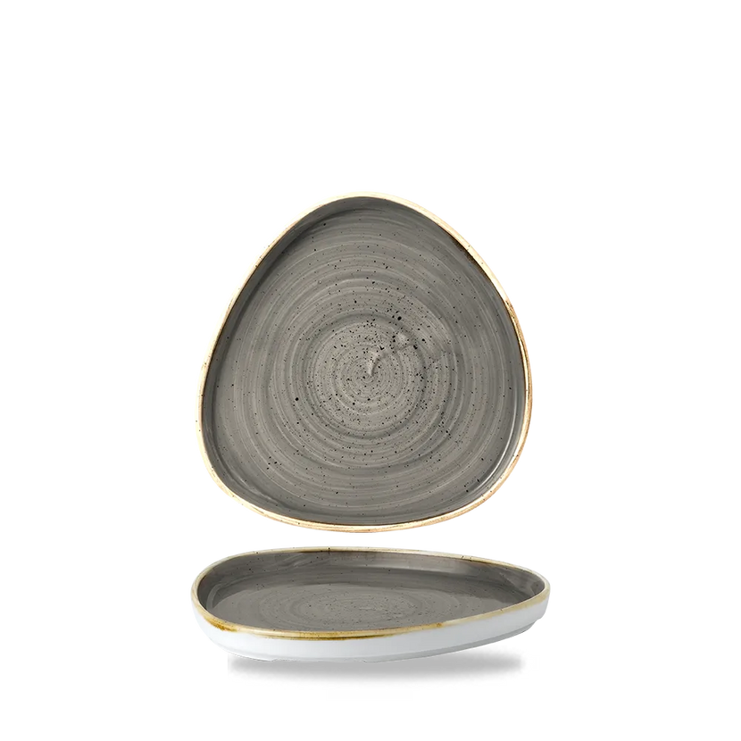 Churchill Stonecast Grey driehoekig chef's bord met rand 20 cm – porseleinen bord voor buffetten en catering