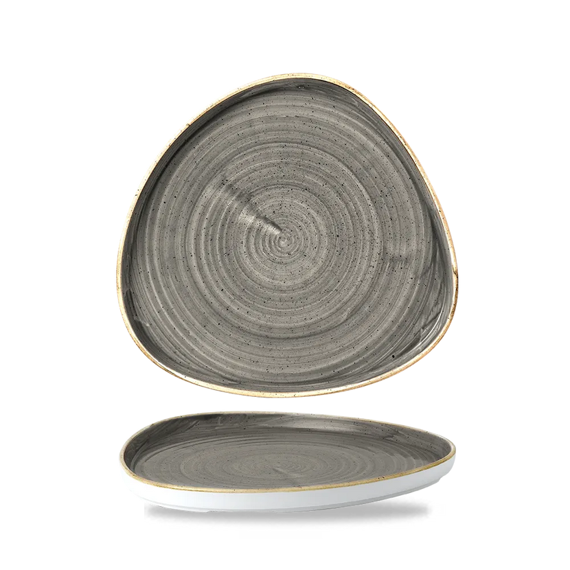 Churchill Stonecast Grey driehoekig chef's bord met rand 26 cm – porseleinen bord voor professionele keukens