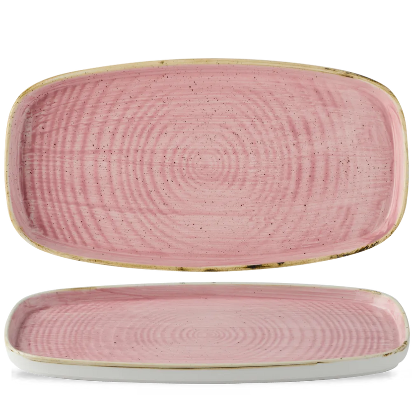 Churchill Stonecast Petal Pink chef's bord langwerpig 35 x 18,5 cm – gespikkeld bord voor fine dining