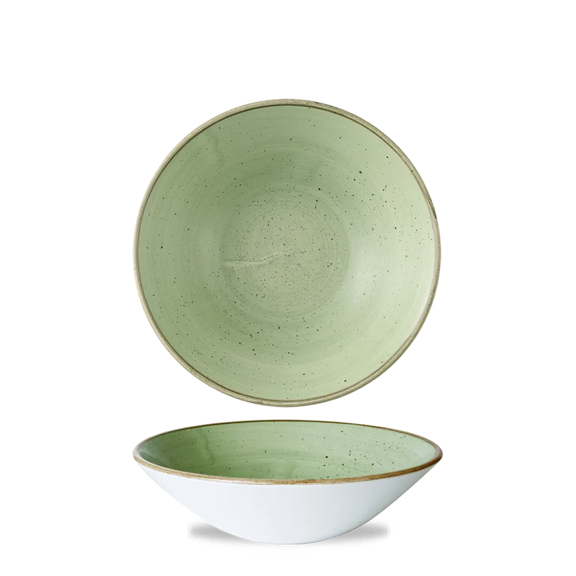 Churchill Stonecast Sage Green diepe coupekom Ø 19 cm – gespikkelde porseleinen kom voor horeca
