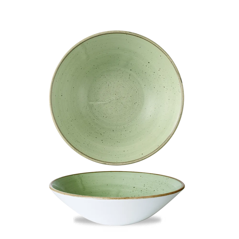 Churchill Stonecast Sage Green diepe coupekom Ø 21,7 cm – gespikkelde porseleinen kom voor restaurants