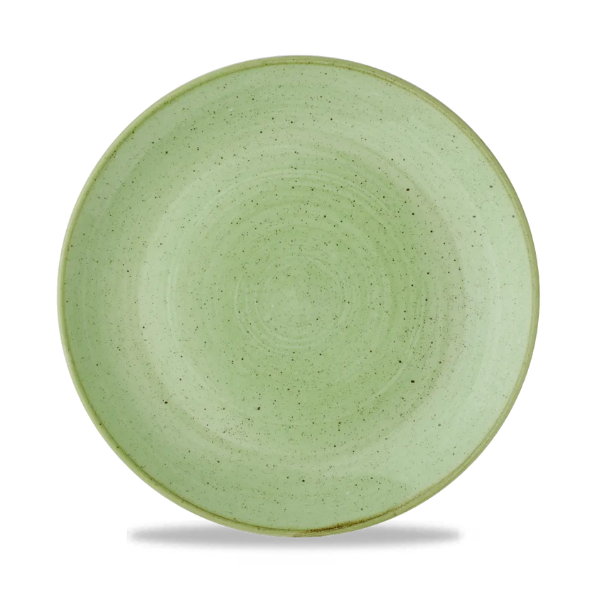 Churchill Stonecast Sage Green Evolve coupebord Ø 26 cm – randloos gespikkeld bord voor restaurants