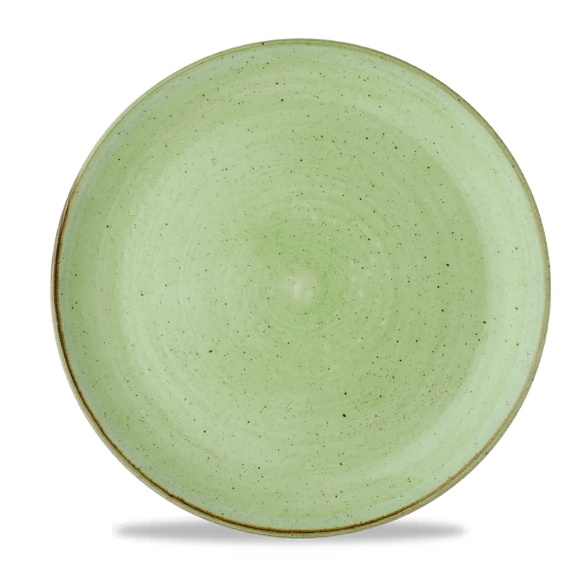 Churchill Stonecast Sage Green Evolve coupebord Ø 28,8 cm – randloos gespikkeld bord voor hoofdgerechten