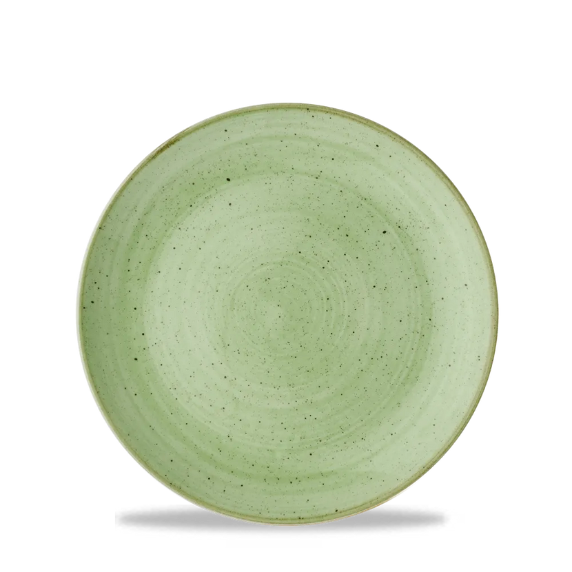 Churchill Stonecast Sage Green Evolve coupebord Ø 21,7 cm – randloos gespikkeld bord voor voorgerechten