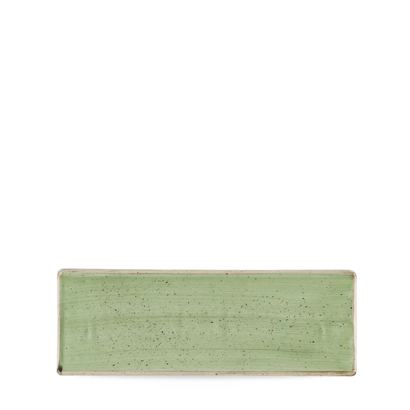 Churchill Stonecast Sage Green ovaal bord 25x9 cm – gespikkeld groen bord voor fine dining