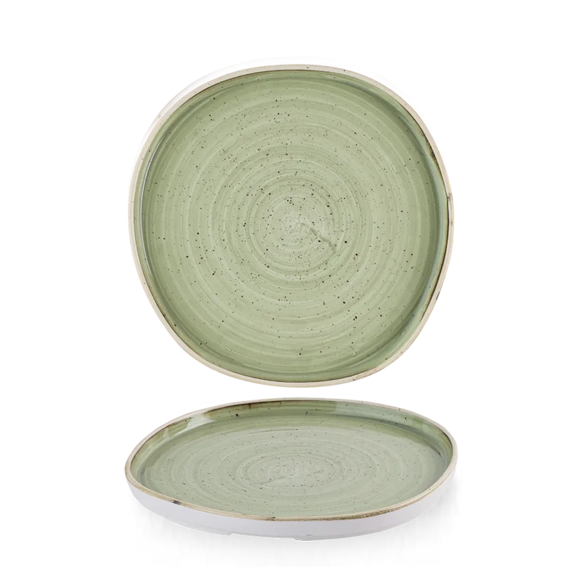 Churchill Stonecast Sage Green organisch bord met rand Ø 21 cm – salie groen bord voor horeca