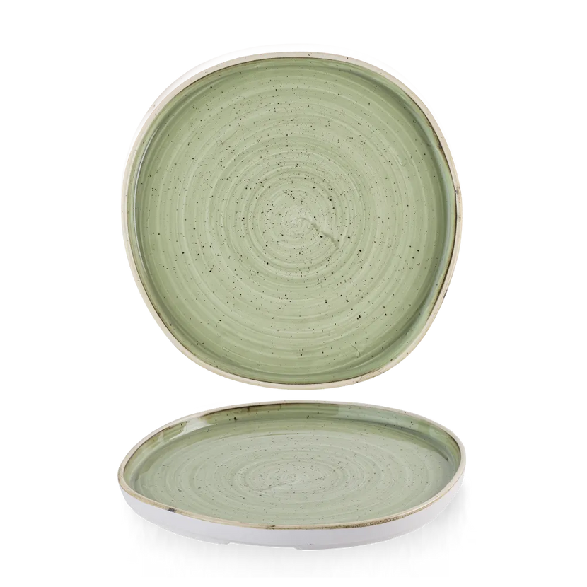 Churchill Stonecast Sage Green organisch bord met rand Ø 25,5 cm – groot salie groen bord voor restaurants