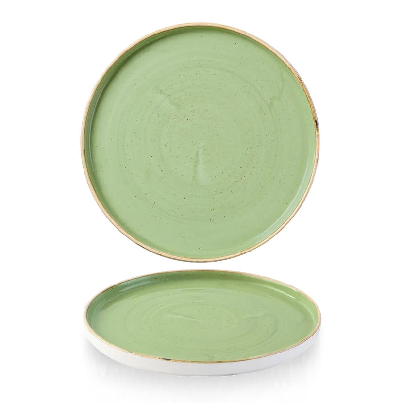 Churchill Stonecast Sage Green bord met rand Ø 26 cm – gespikkeld bord voor hoofdgerechten