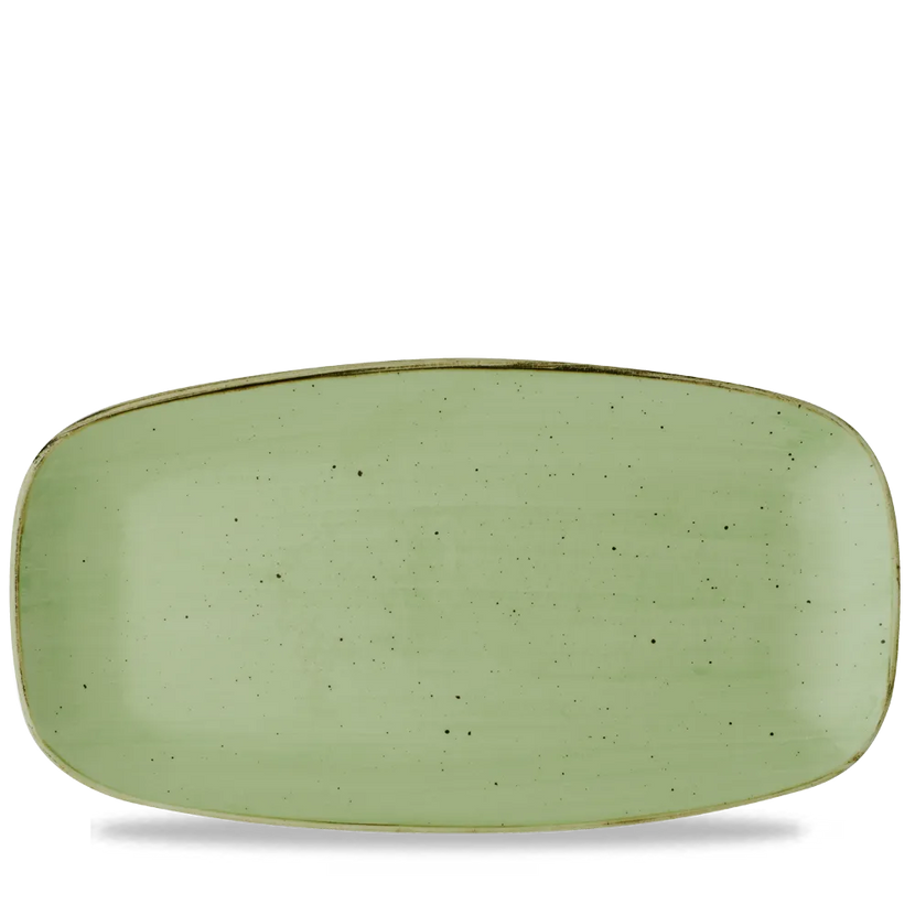 Churchill Stonecast Sage Green chef's bord langwerpig 29,8 x 15,3 cm – gespikkeld bord voor fine dining